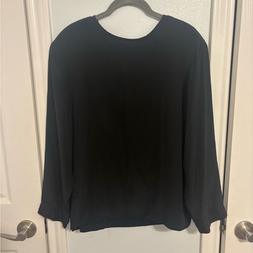 Anne KleinII Silk Black Top Size 14 Women Long Sleeve